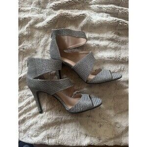 Christian Siriano Silver Shimmer Party Pumps 3.5" Heels Open Toe Ankle Strap 7